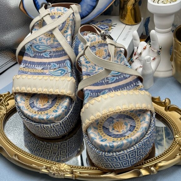 🆕 KURT GEIGER LONDON 🧿 NWOB Chelsea Flatform Sandal, Pale Blue Combo Sz 37 US7 - Picture 5 of 13